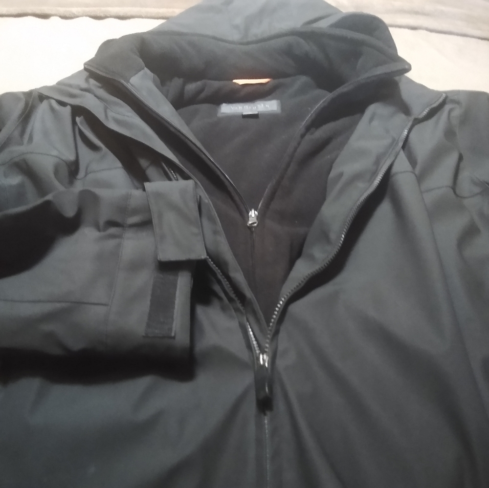 Van Heusen fleece lined Black Jacket w/Hood Double Zipper XXL